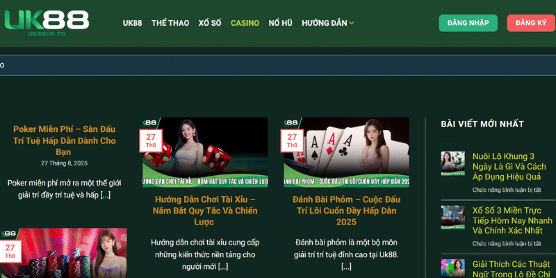 Giao diện sảnh casino trực tuyến UK88